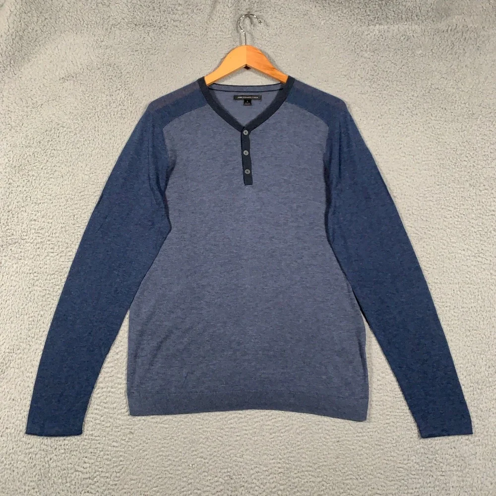John Varvatos Henley Sweater Men's Large Blue Colorblock Raglan Long Sleeve Star